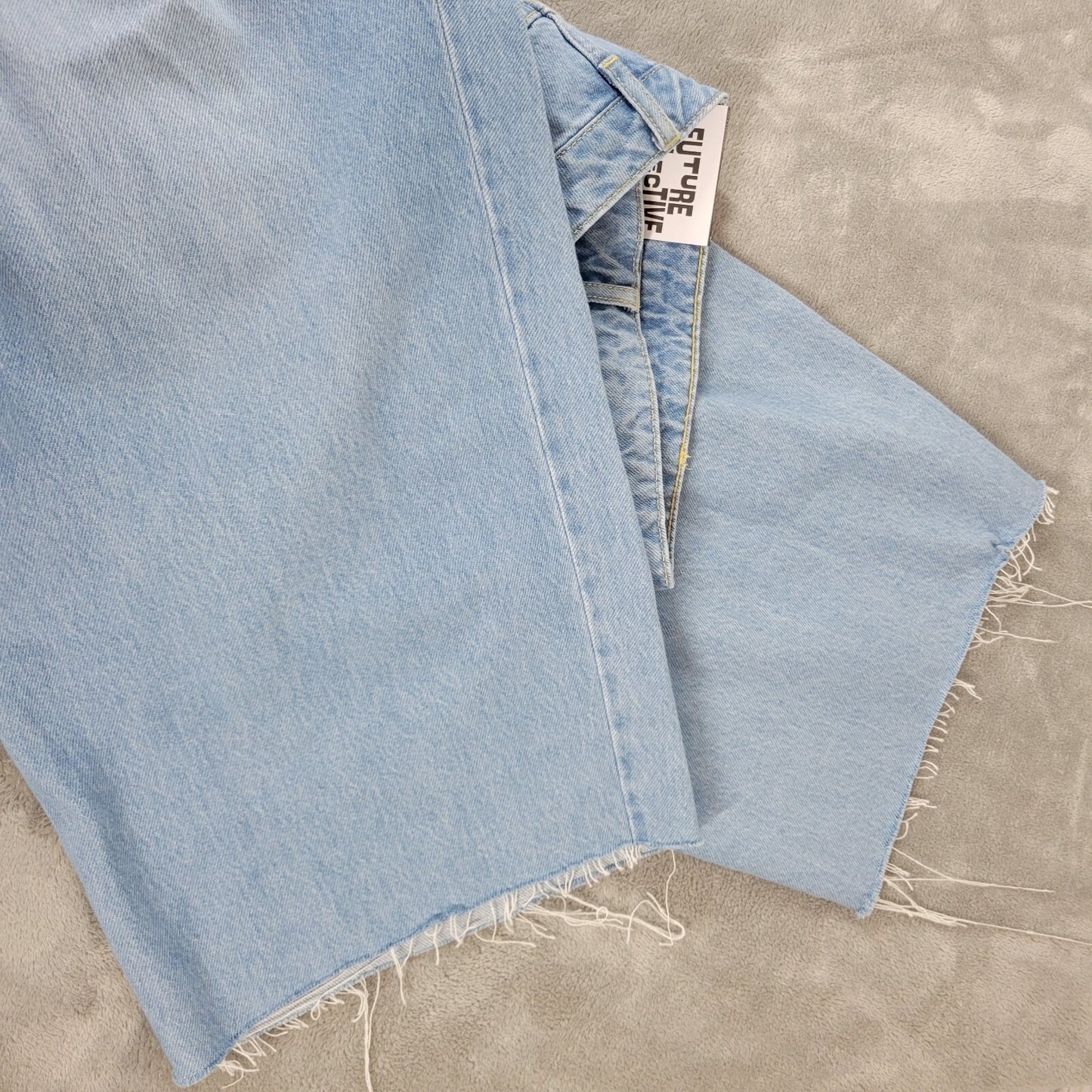 Future Collective Womens Jeans 28 Crop Straight Leg Mid Rise Blue Denim Raw Hem