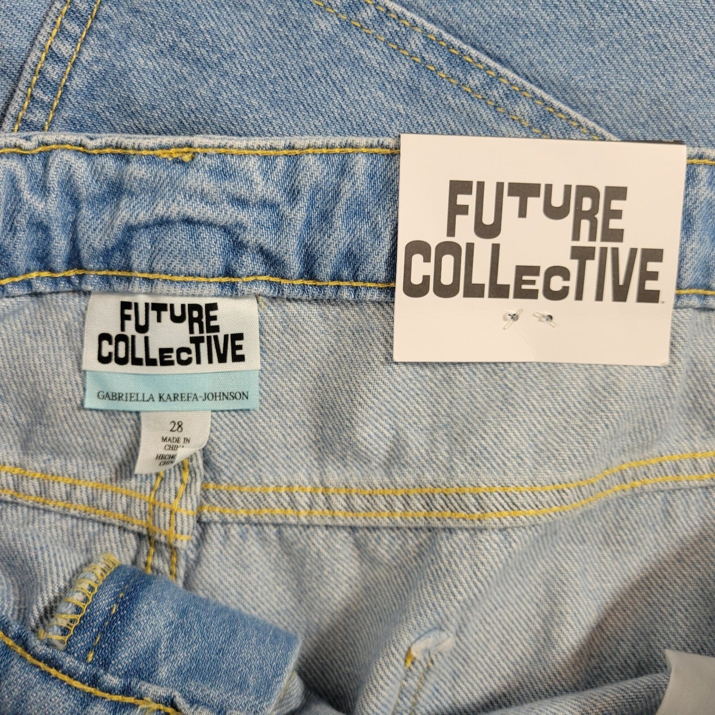 Future Collective Womens Jeans 28 Crop Straight Leg Mid Rise Blue Denim Raw Hem