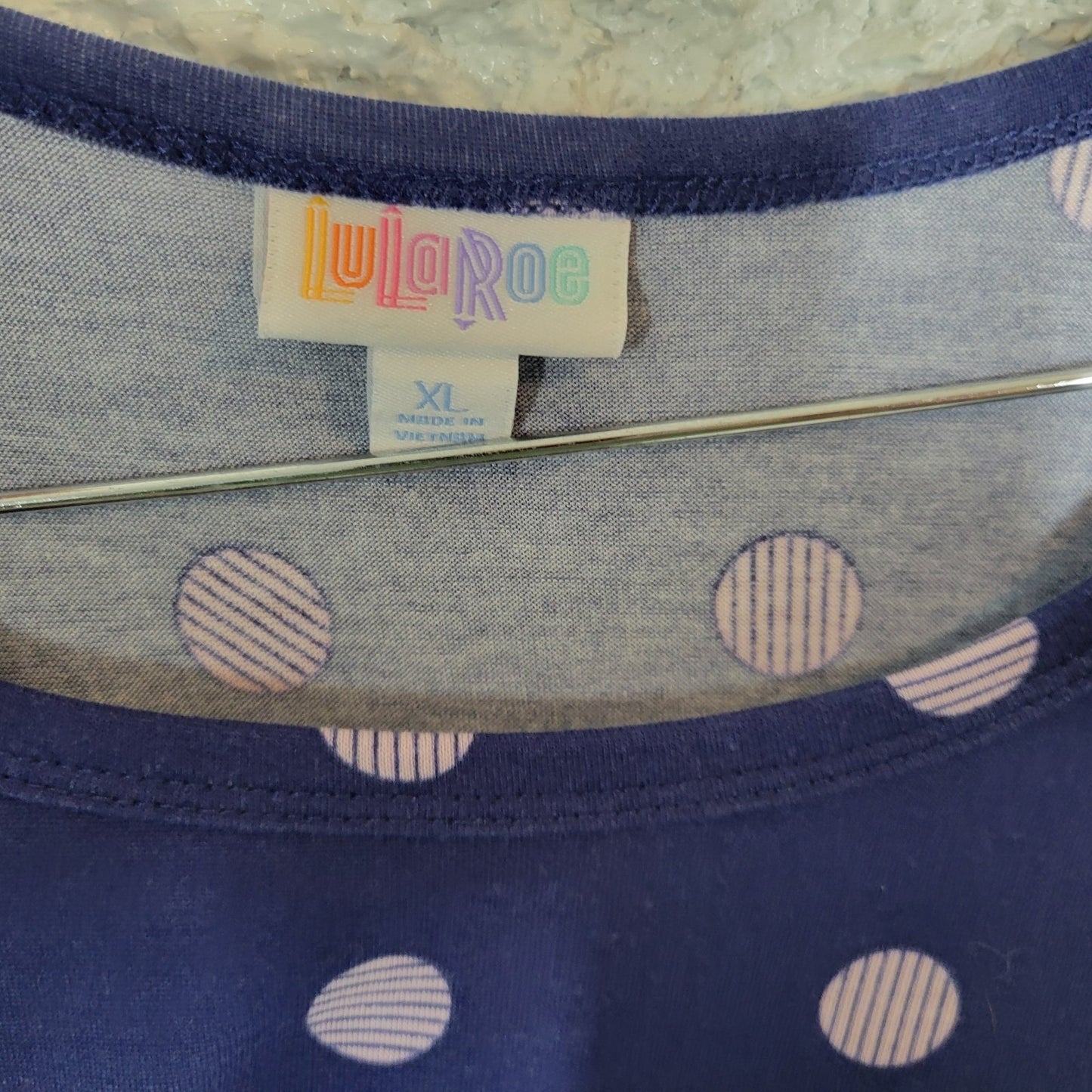 Lularoe Womens Dress XL Short Sleeve High Low Blue Polka Dot Poly Blend Casual