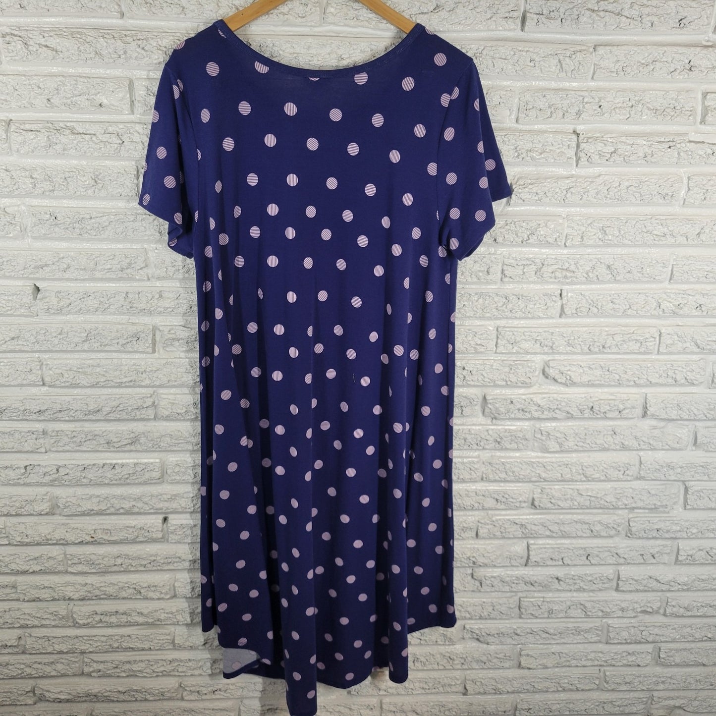 Lularoe Womens Dress XL Short Sleeve High Low Blue Polka Dot Poly Blend Casual