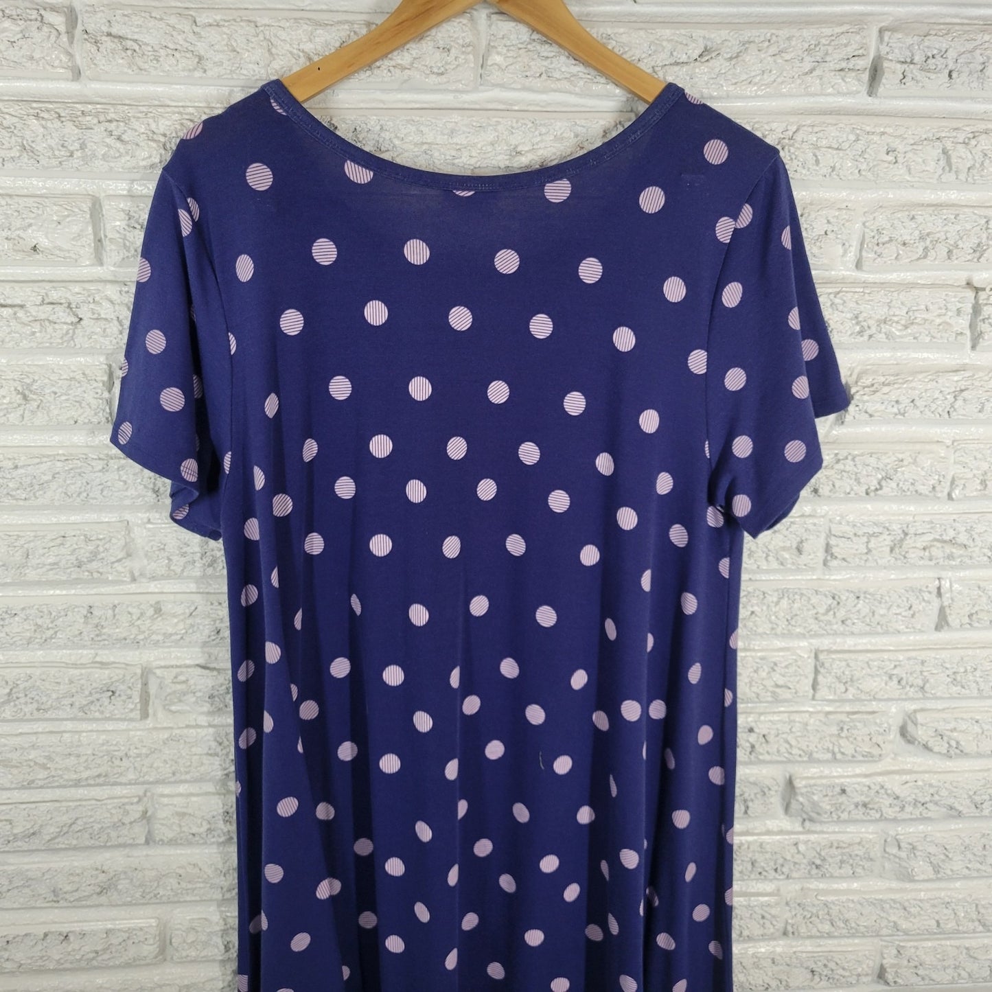 Lularoe Womens Dress XL Short Sleeve High Low Blue Polka Dot Poly Blend Casual