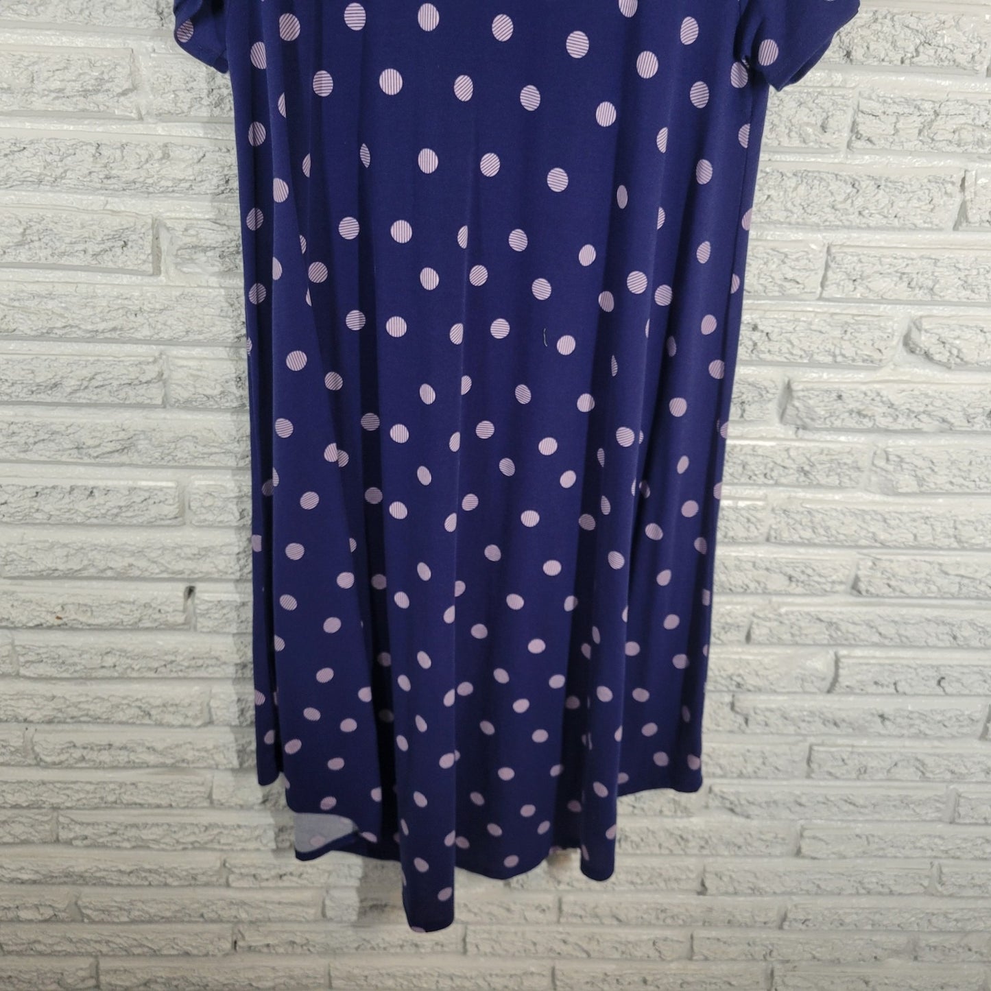 Lularoe Womens Dress XL Short Sleeve High Low Blue Polka Dot Poly Blend Casual