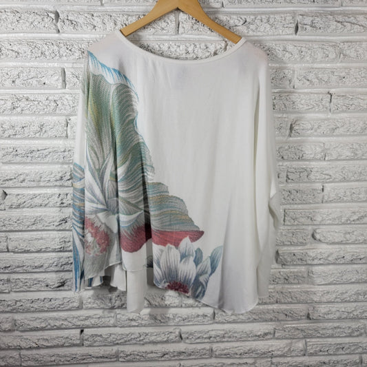 GO Couture Women Top Extra Large Oversized Long Sleeve Blue Green Floral Soft