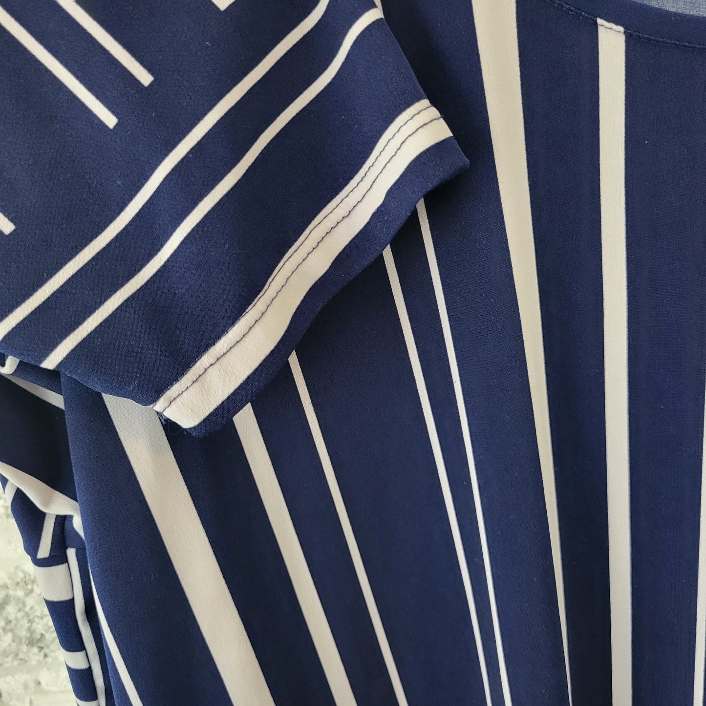 Susan Graver QVC Womens Top 3X Plus Tunic 3/4 Sleeve Poly Blend Blue Stripe