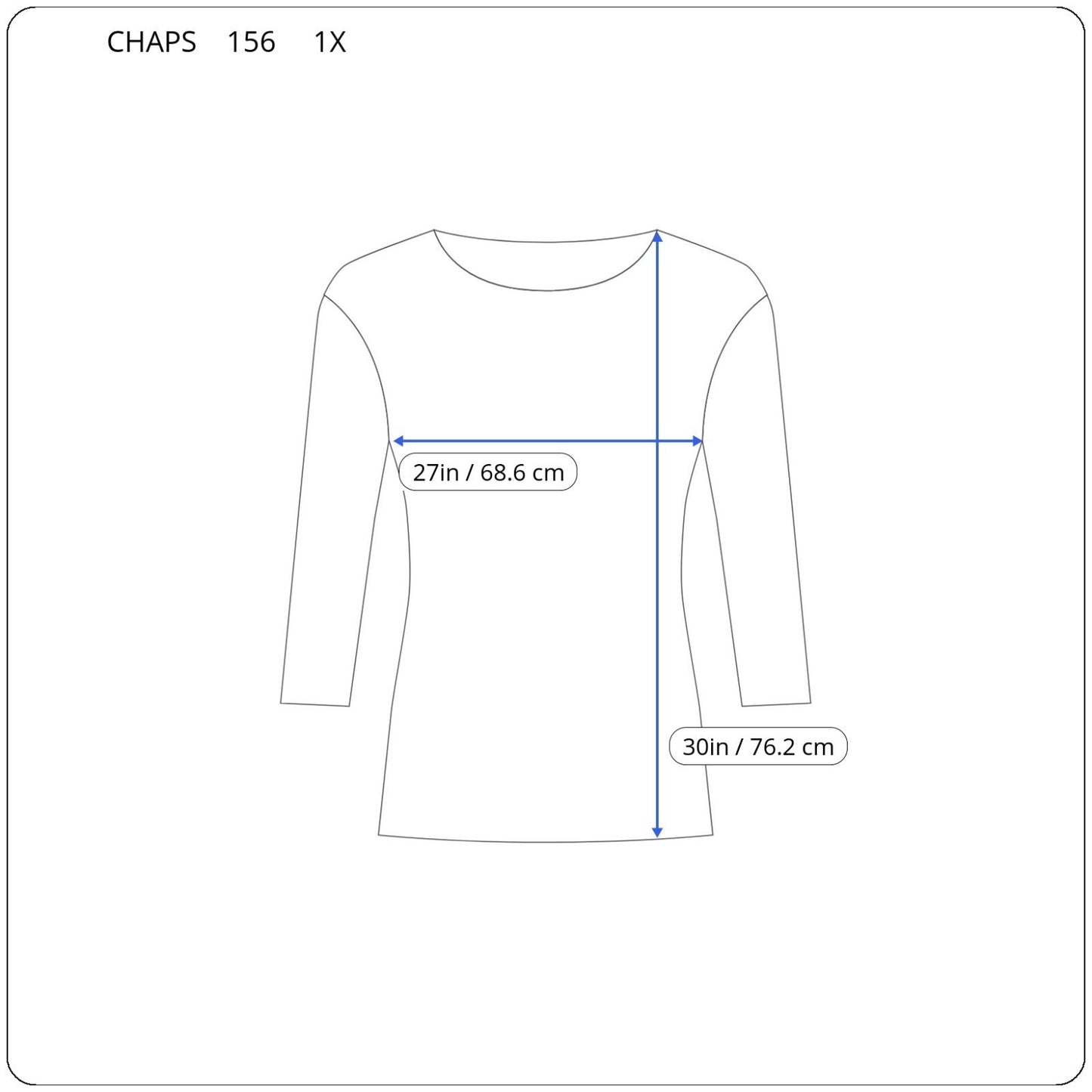 Chaps Womens Top 1X Plus Tunic 3/4 Sleeve On Off Shoulder Blue Geometric Cotton