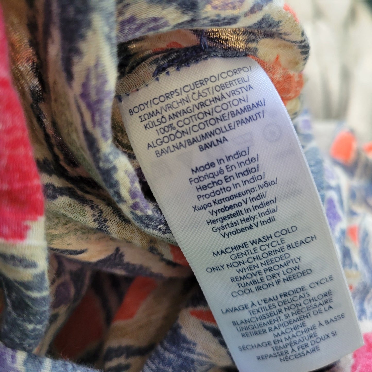 Chaps Womens Top 1X Plus Tunic 3/4 Sleeve On Off Shoulder Blue Geometric Cotton