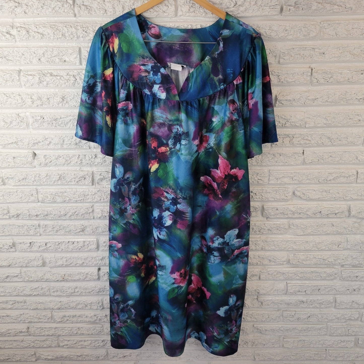 Anthony Richards Womens Dress 4X Muu Muu Kaftan Blue Watercolor Pockets Lounge