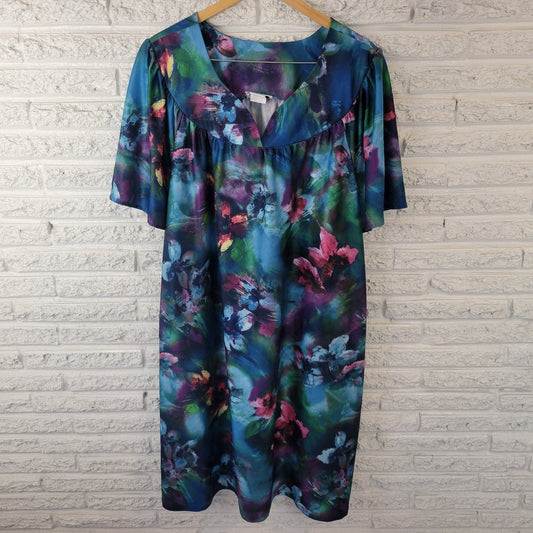 Anthony Richards Womens Dress 4X Muu Muu Kaftan Blue Watercolor Pockets Lounge