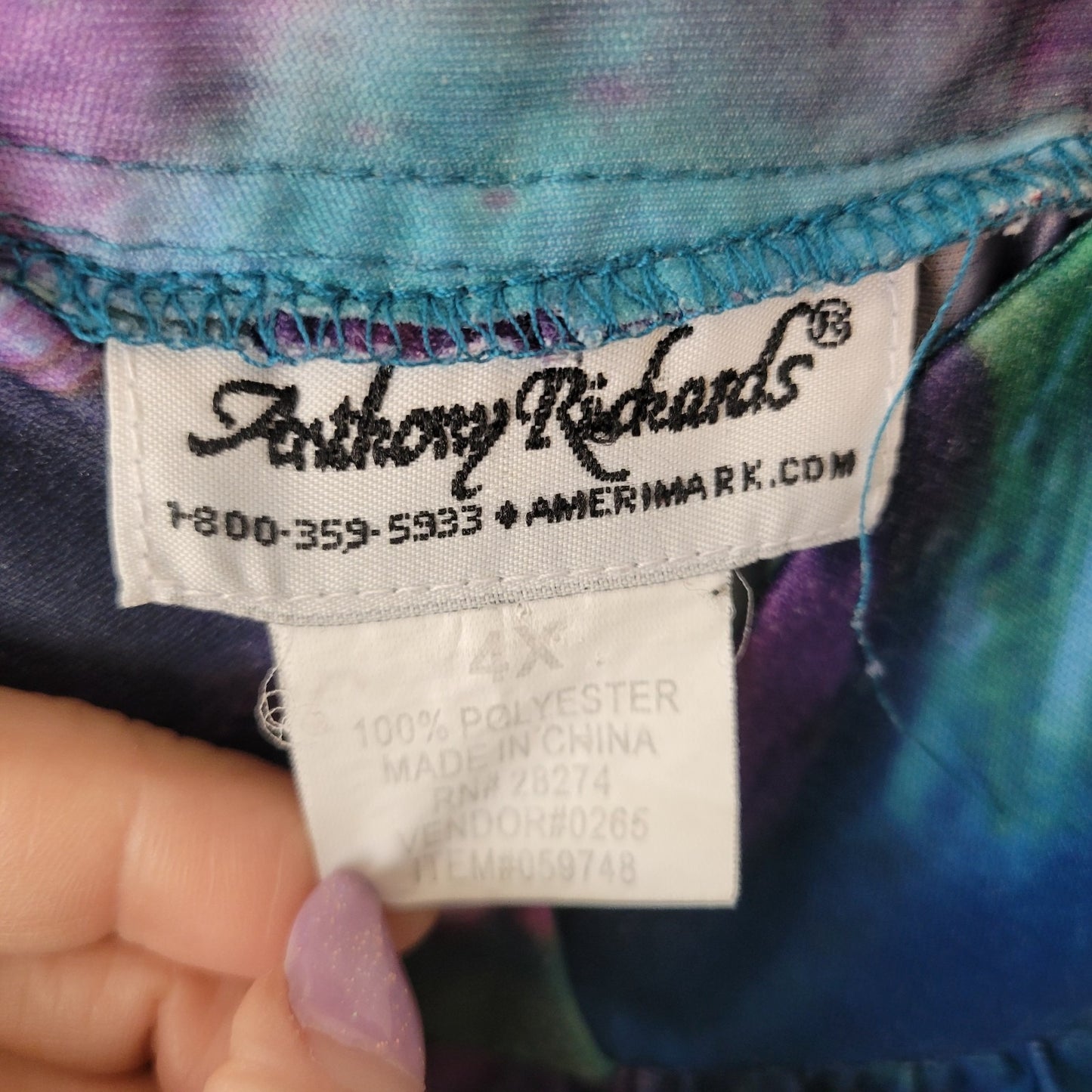 Anthony Richards Womens Dress 4X Muu Muu Kaftan Blue Watercolor Pockets Lounge