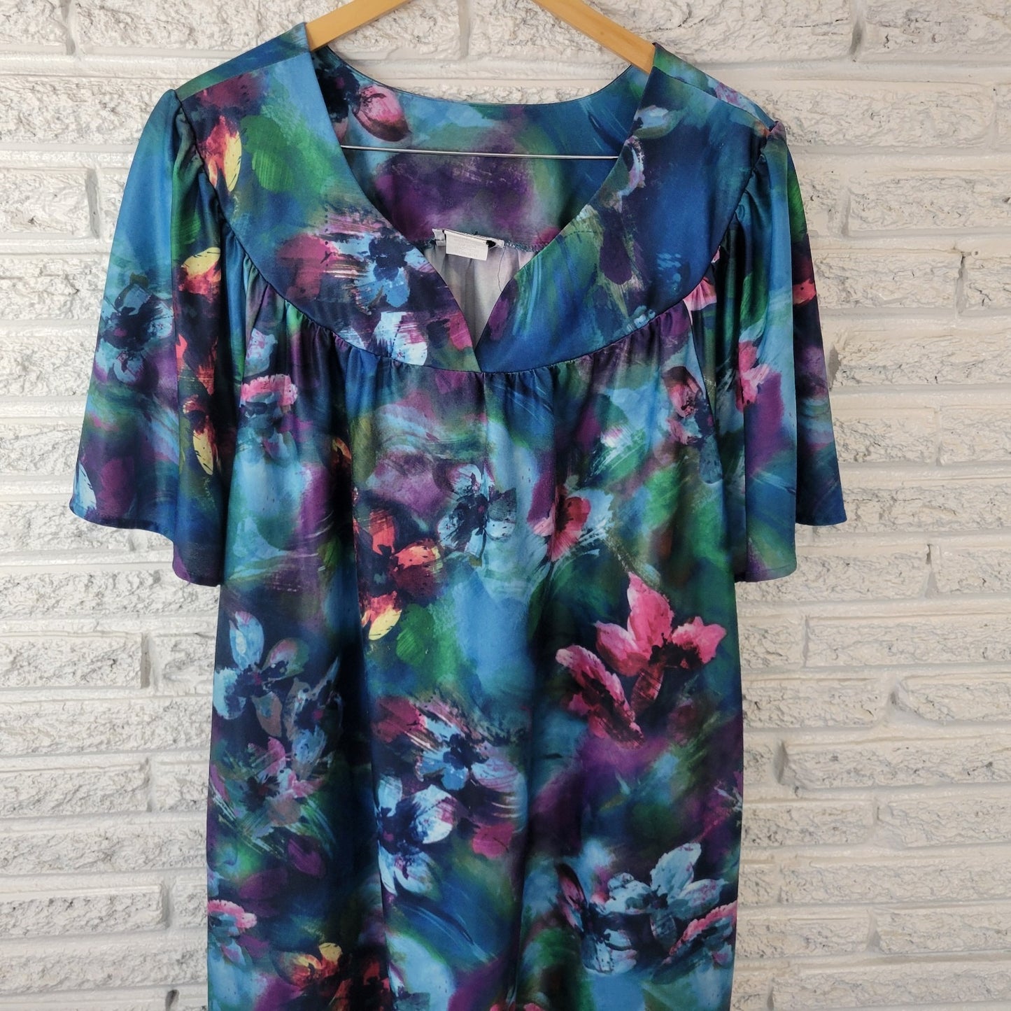 Anthony Richards Womens Dress 4X Muu Muu Kaftan Blue Watercolor Pockets Lounge