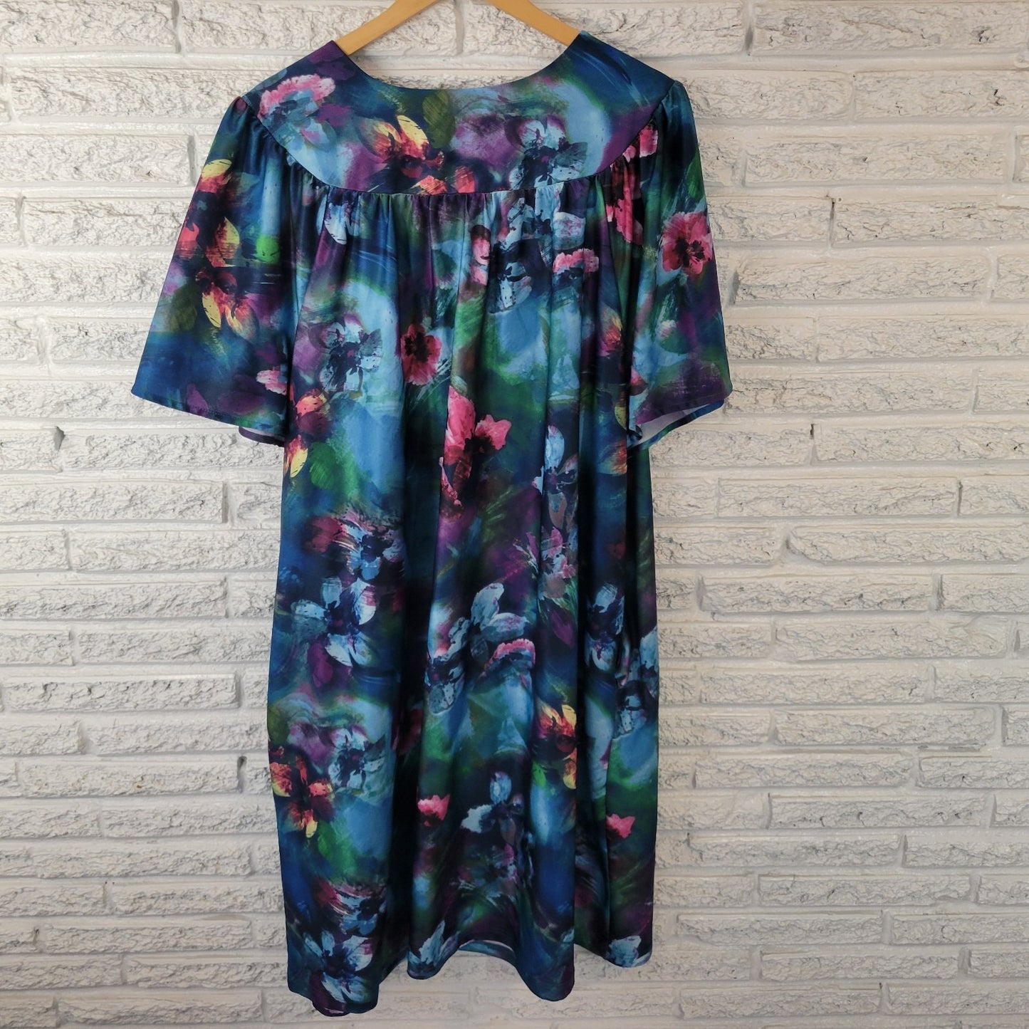 Anthony Richards Womens Dress 4X Muu Muu Kaftan Blue Watercolor Pockets Lounge