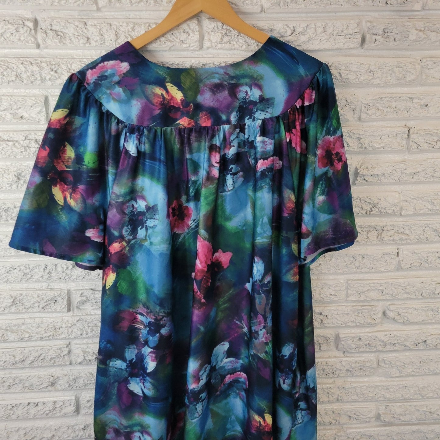 Anthony Richards Womens Dress 4X Muu Muu Kaftan Blue Watercolor Pockets Lounge