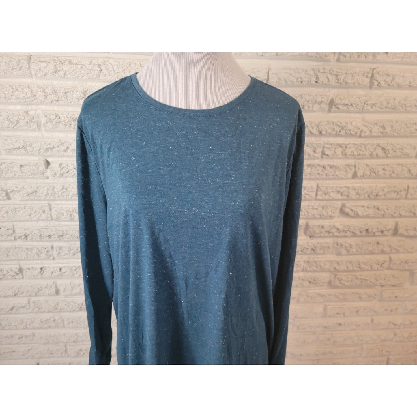 Lane Bryant Womens Top 18 20 Plus Tee Long Sleeve Metallic Thread Blue Party