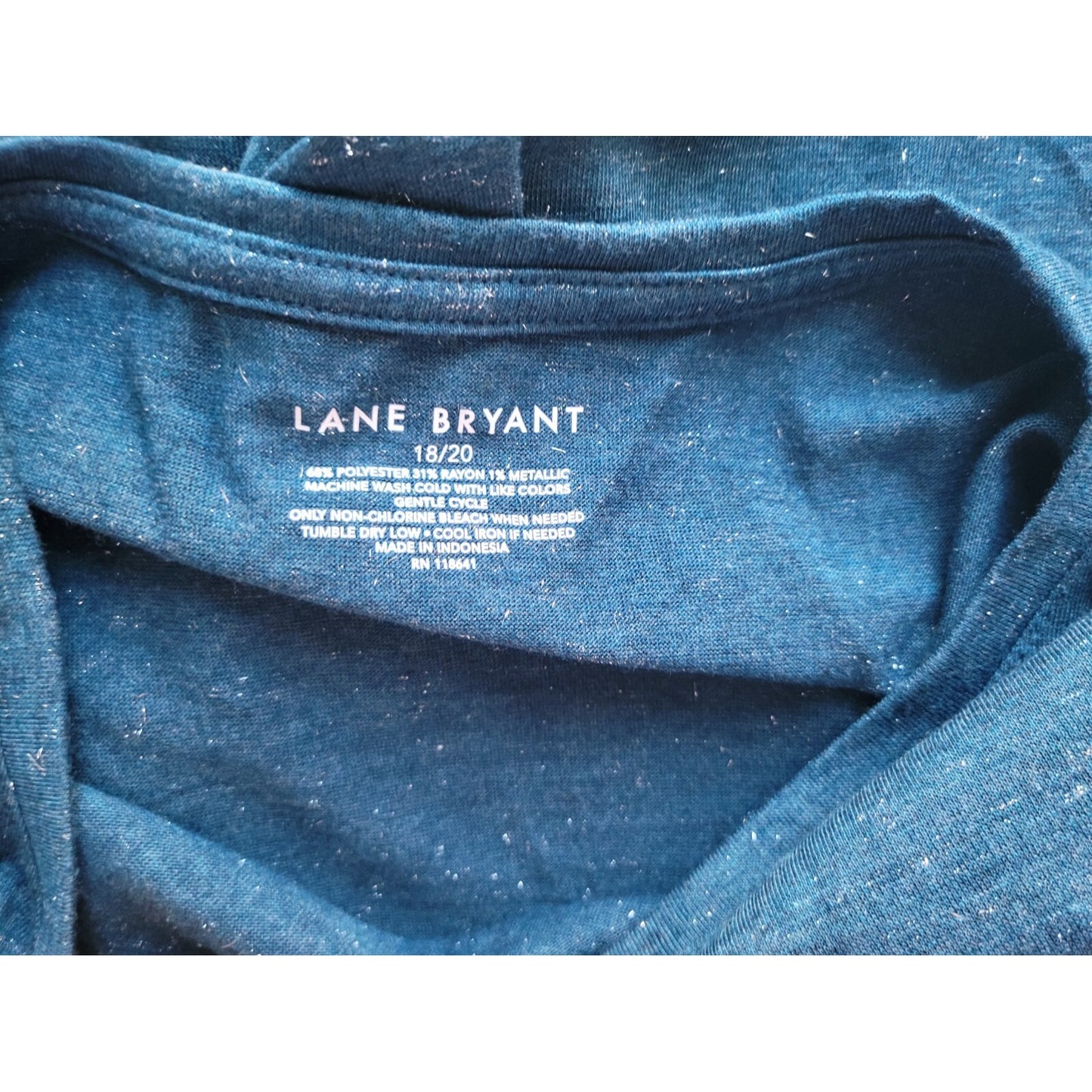 Lane Bryant Womens Top 18 20 Plus Tee Long Sleeve Metallic Thread Blue Party
