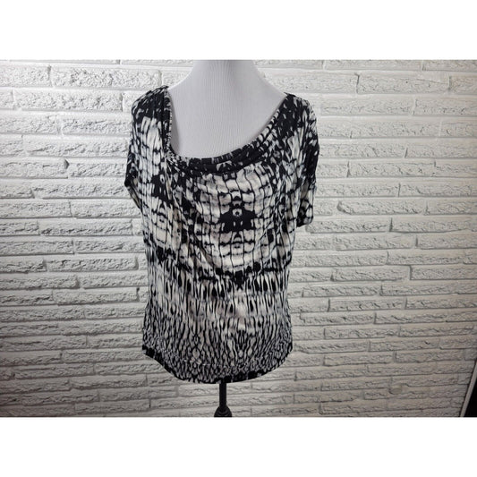 New York & Co Womens Top Extra Large Sleeveless Black Watercolor Draped Neck