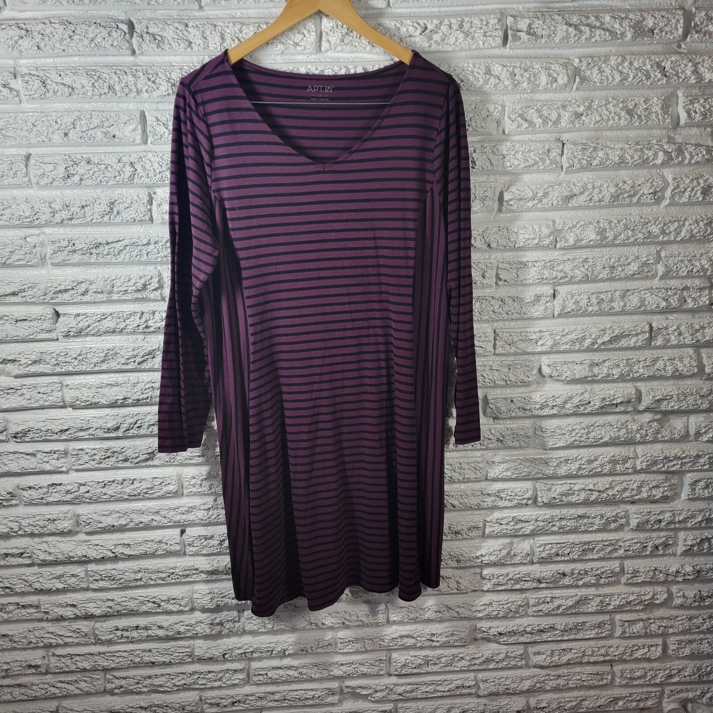 Apt 9 Womens Dress 1X Plus  Long Sleeve Knit Purple Black Stripe Poly Blend