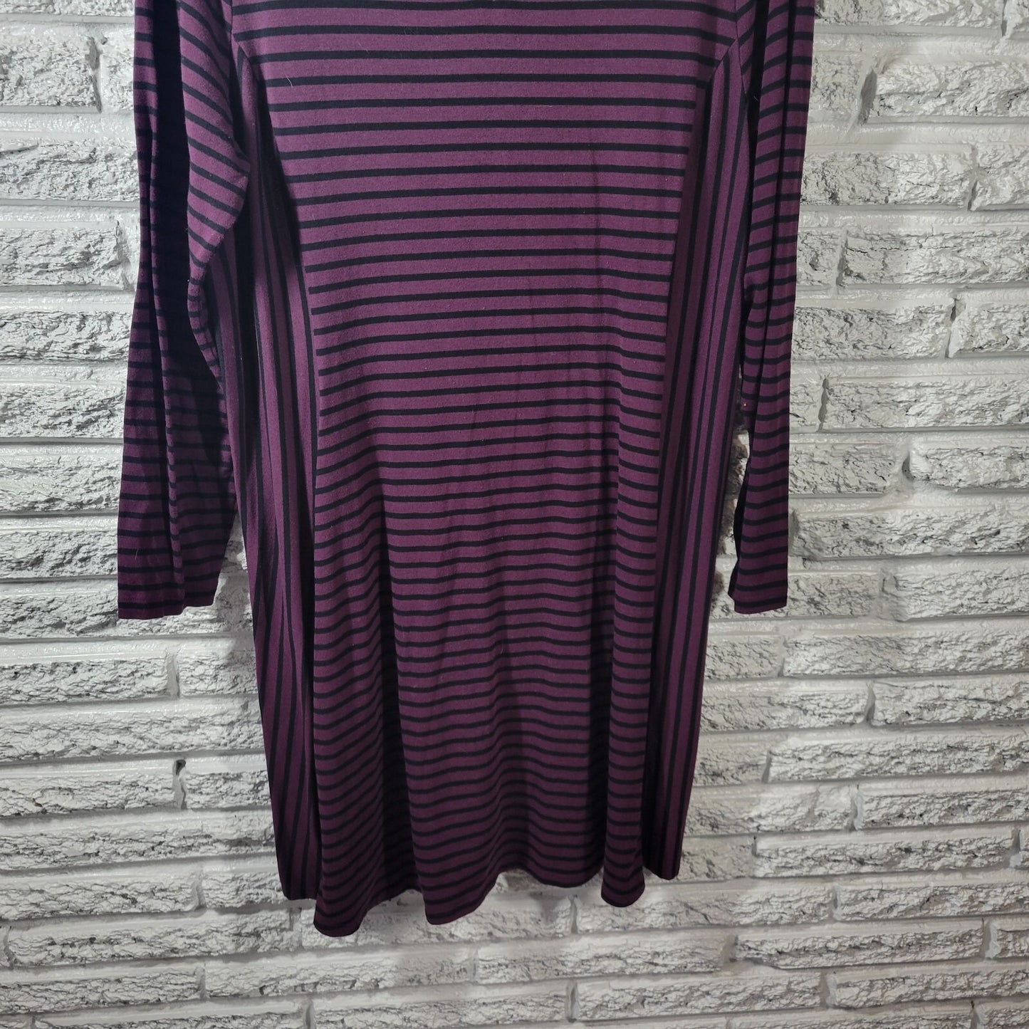 Apt 9 Womens Dress 1X Plus  Long Sleeve Knit Purple Black Stripe Poly Blend