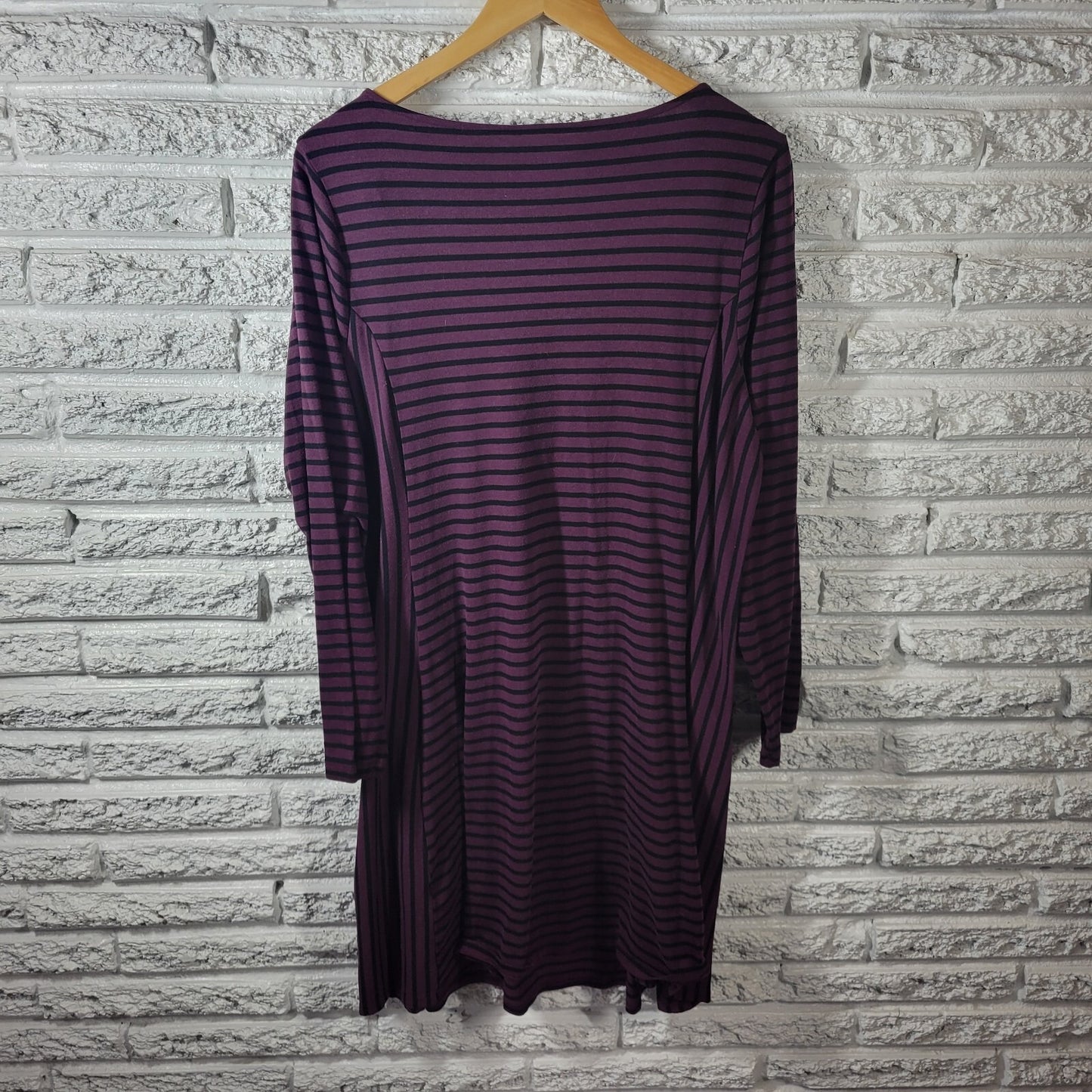 Apt 9 Womens Dress 1X Plus  Long Sleeve Knit Purple Black Stripe Poly Blend