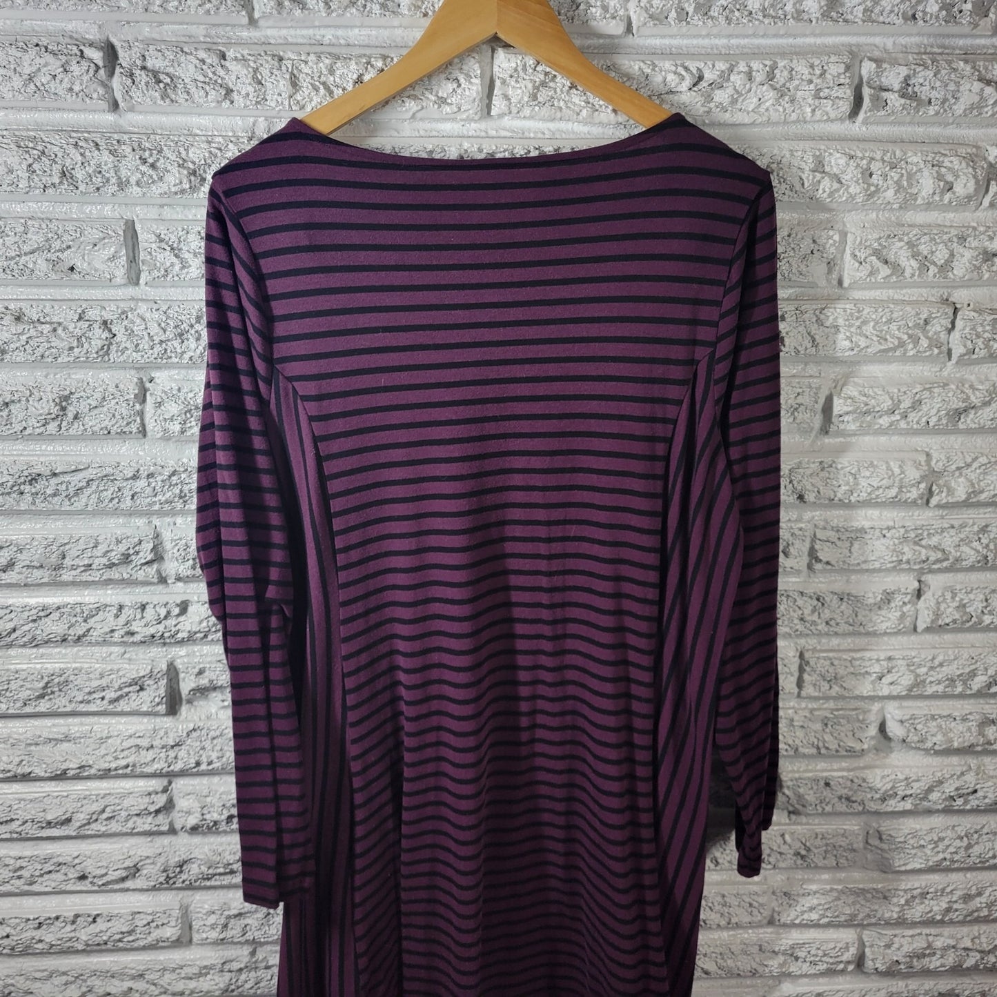 Apt 9 Womens Dress 1X Plus  Long Sleeve Knit Purple Black Stripe Poly Blend