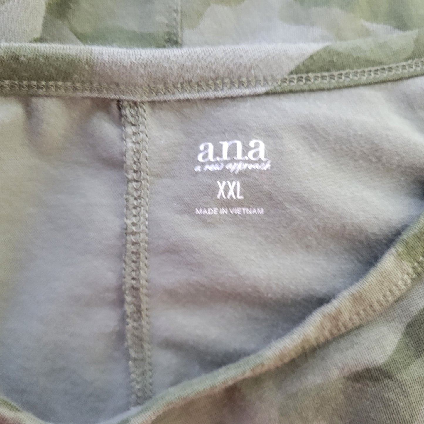 Ana Womens Top XXL 2XL Plus Tee Long Sleeve Green Camouflage Cotton Blend Comfy