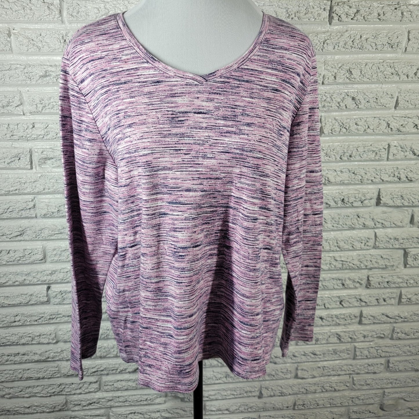 Croft Barrow Womens Top XXL Plus Tee Classic Long Sleeve Pink Heather Cotton