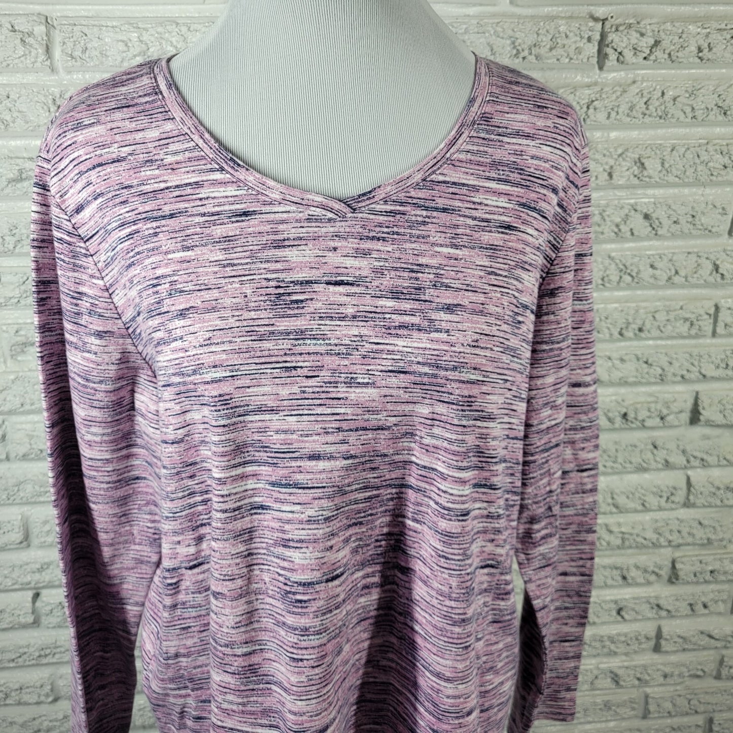 Croft Barrow Womens Top XXL Plus Tee Classic Long Sleeve Pink Heather Cotton