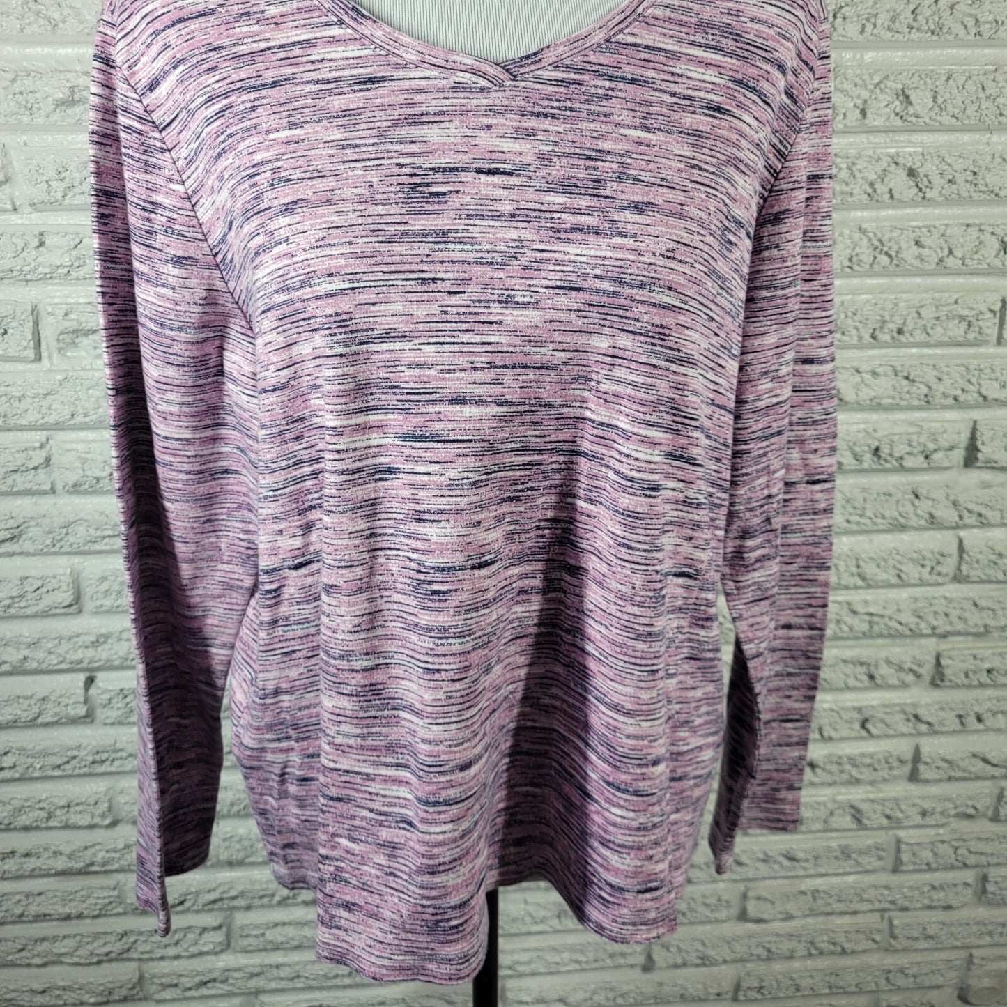 Croft Barrow Womens Top XXL Plus Tee Classic Long Sleeve Pink Heather Cotton