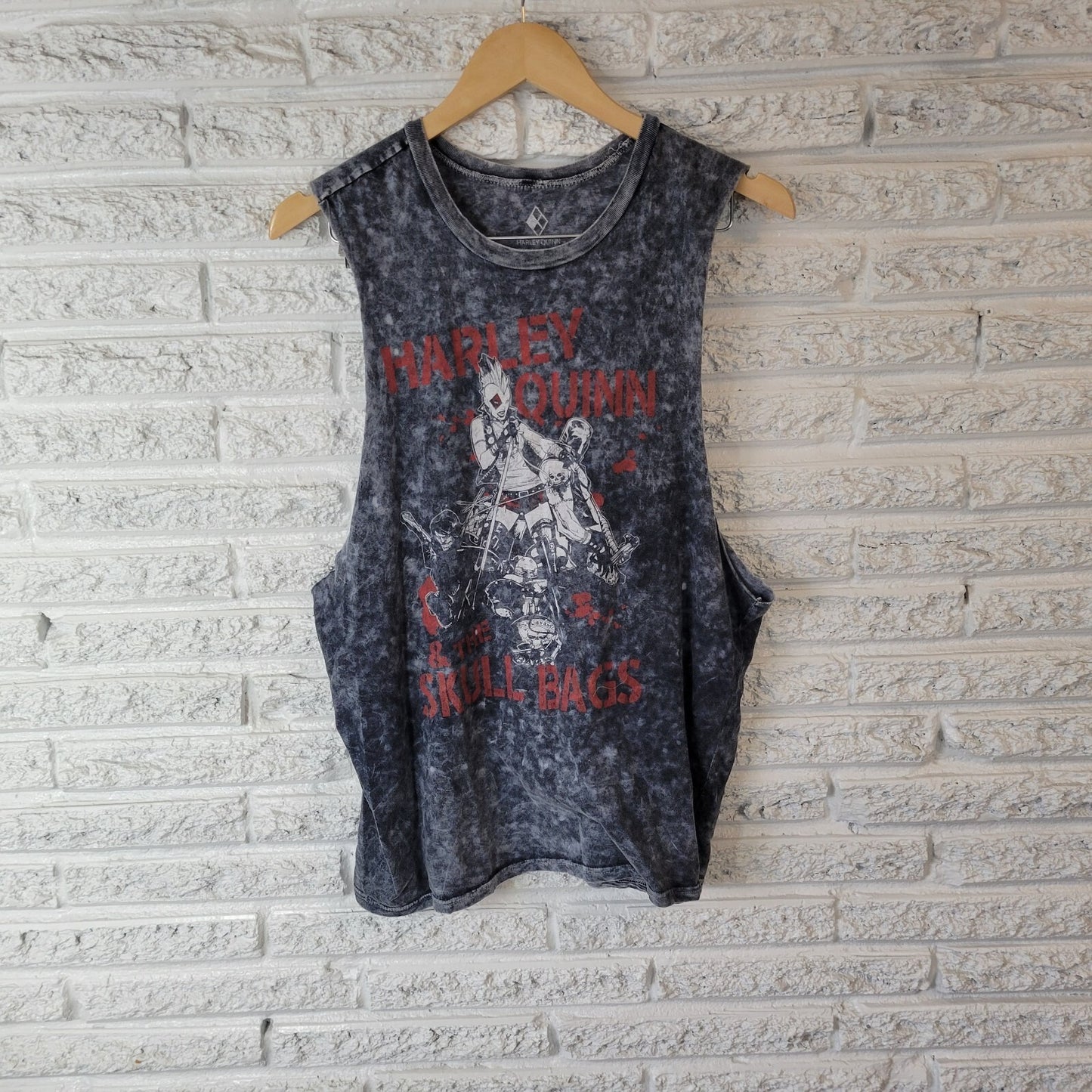 Harley Quinn Womens Top XL Tank Skull Bags Blue Cotton Lightweight Batman Comfy