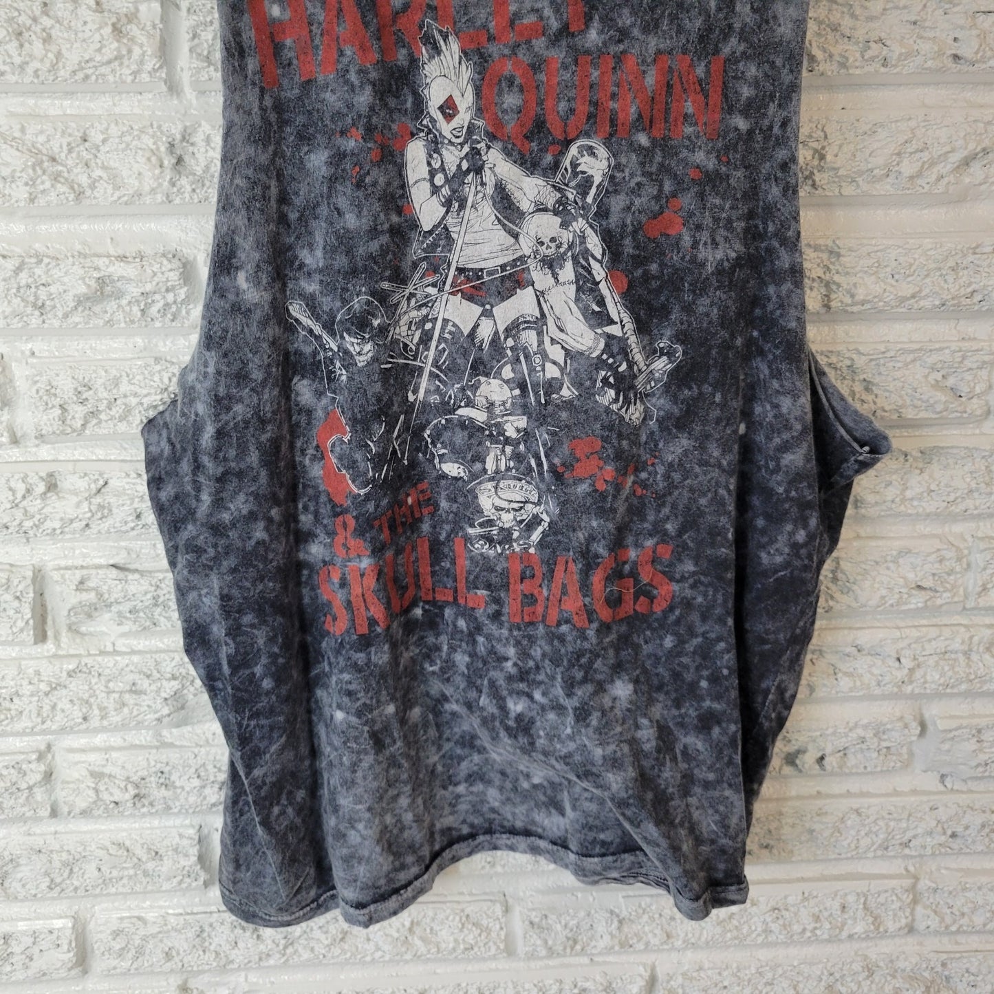 Harley Quinn Womens Top XL Tank Skull Bags Blue Cotton Lightweight Batman Comfy