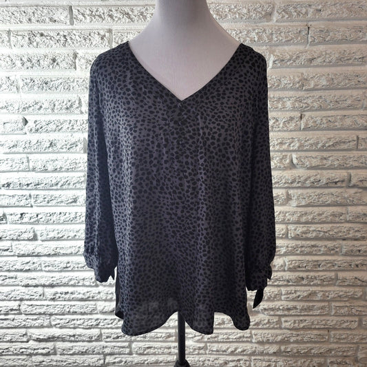 Fortune Ivy Womens Top XXL Plus Tied 3/4 Sleeve Polyester Gray Animal Print