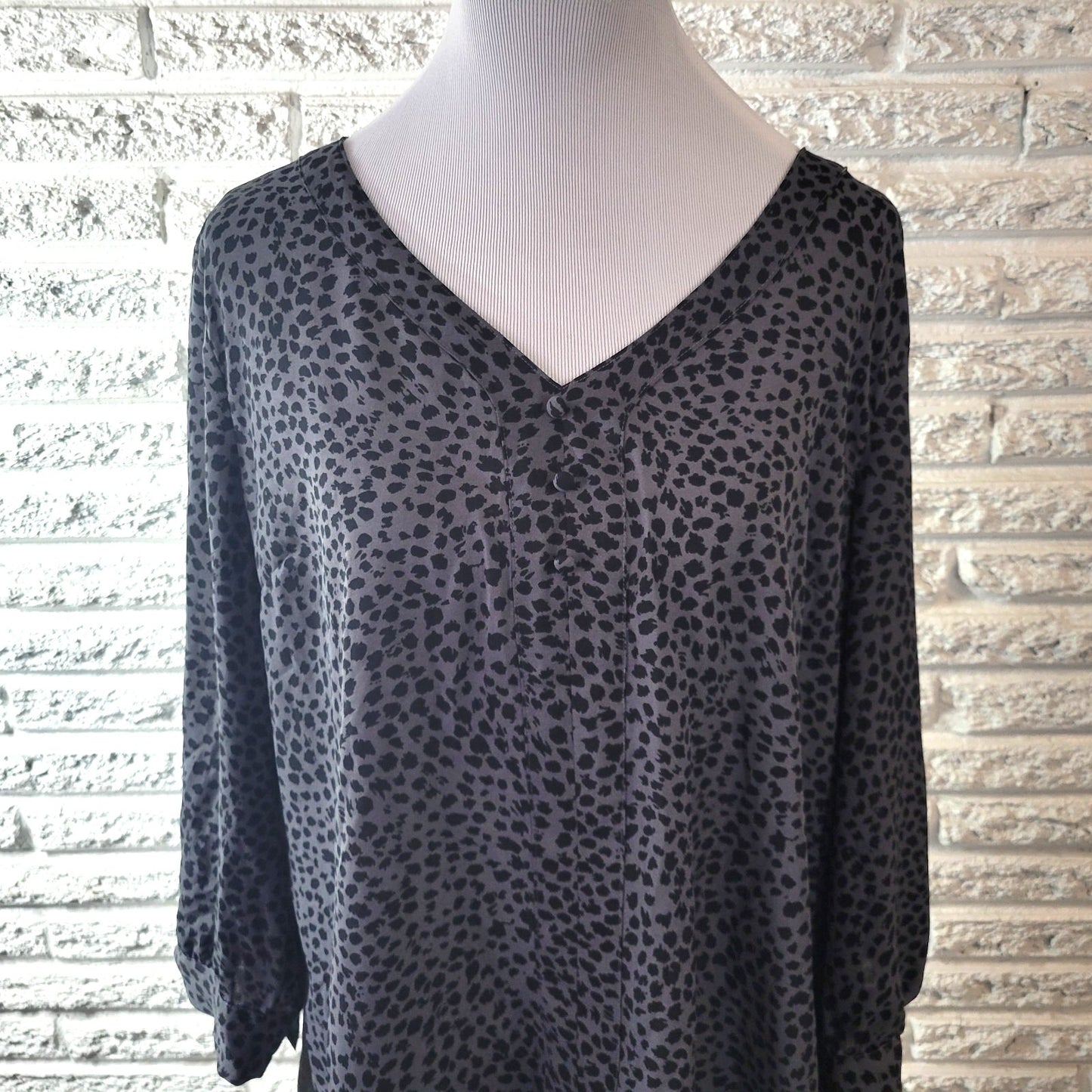 Fortune Ivy Womens Top XXL Plus Tied 3/4 Sleeve Polyester Gray Animal Print