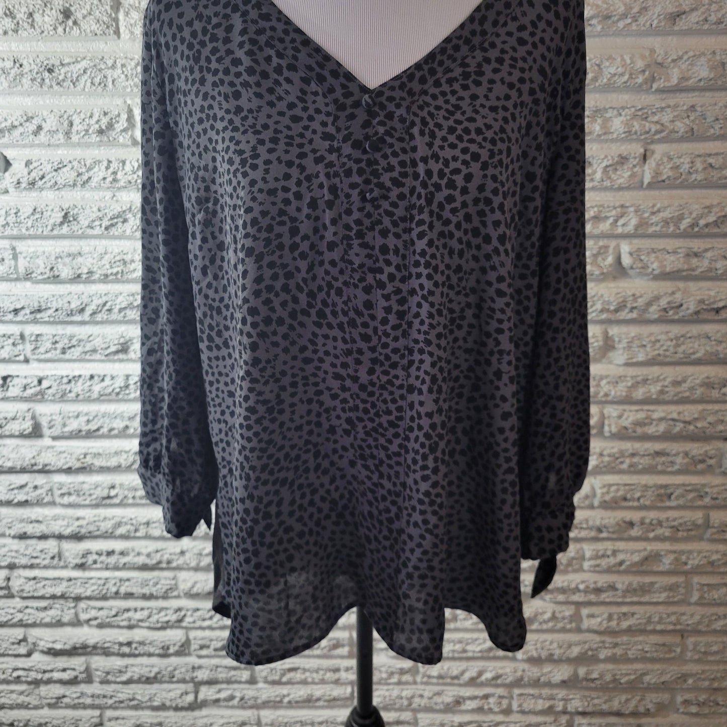 Fortune Ivy Womens Top XXL Plus Tied 3/4 Sleeve Polyester Gray Animal Print