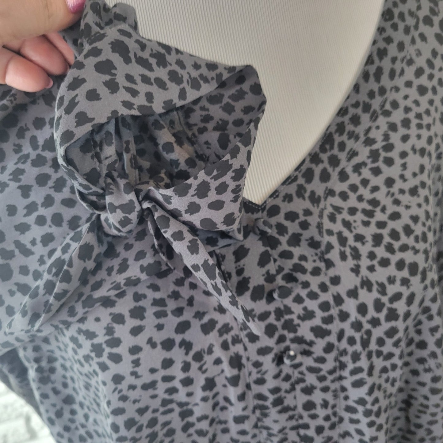 Fortune Ivy Womens Top XXL Plus Tied 3/4 Sleeve Polyester Gray Animal Print