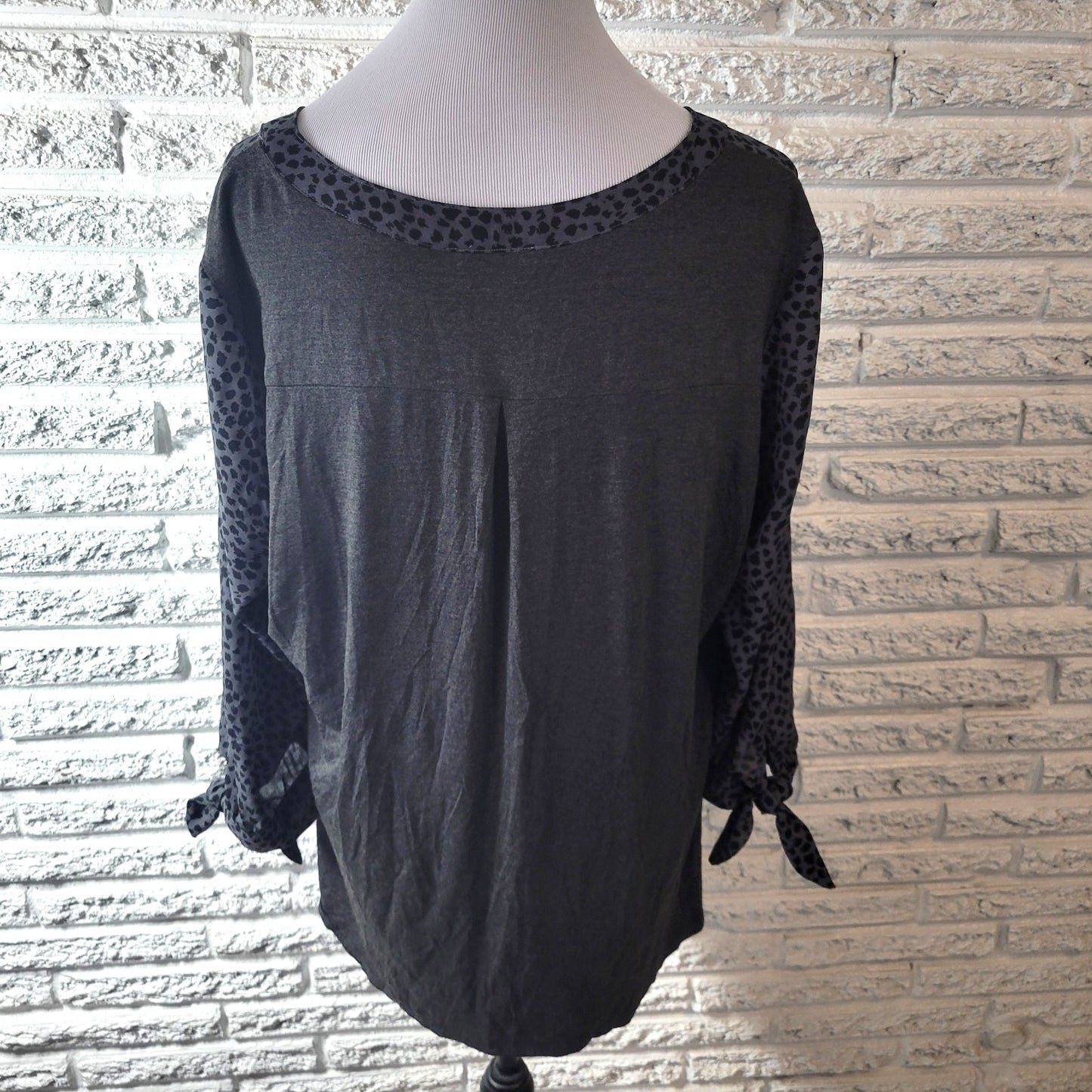 Fortune Ivy Womens Top XXL Plus Tied 3/4 Sleeve Polyester Gray Animal Print