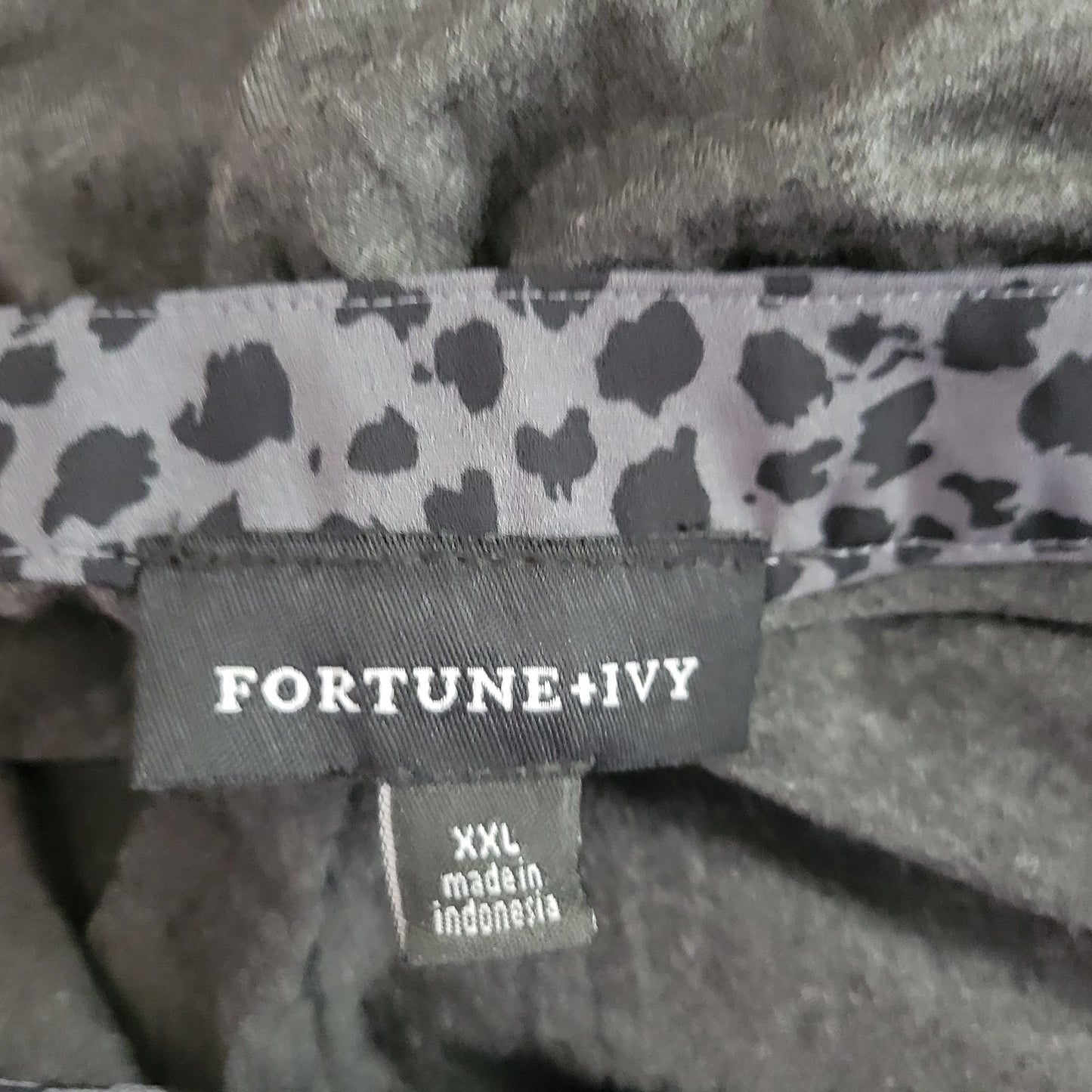 Fortune Ivy Womens Top XXL Plus Tied 3/4 Sleeve Polyester Gray Animal Print