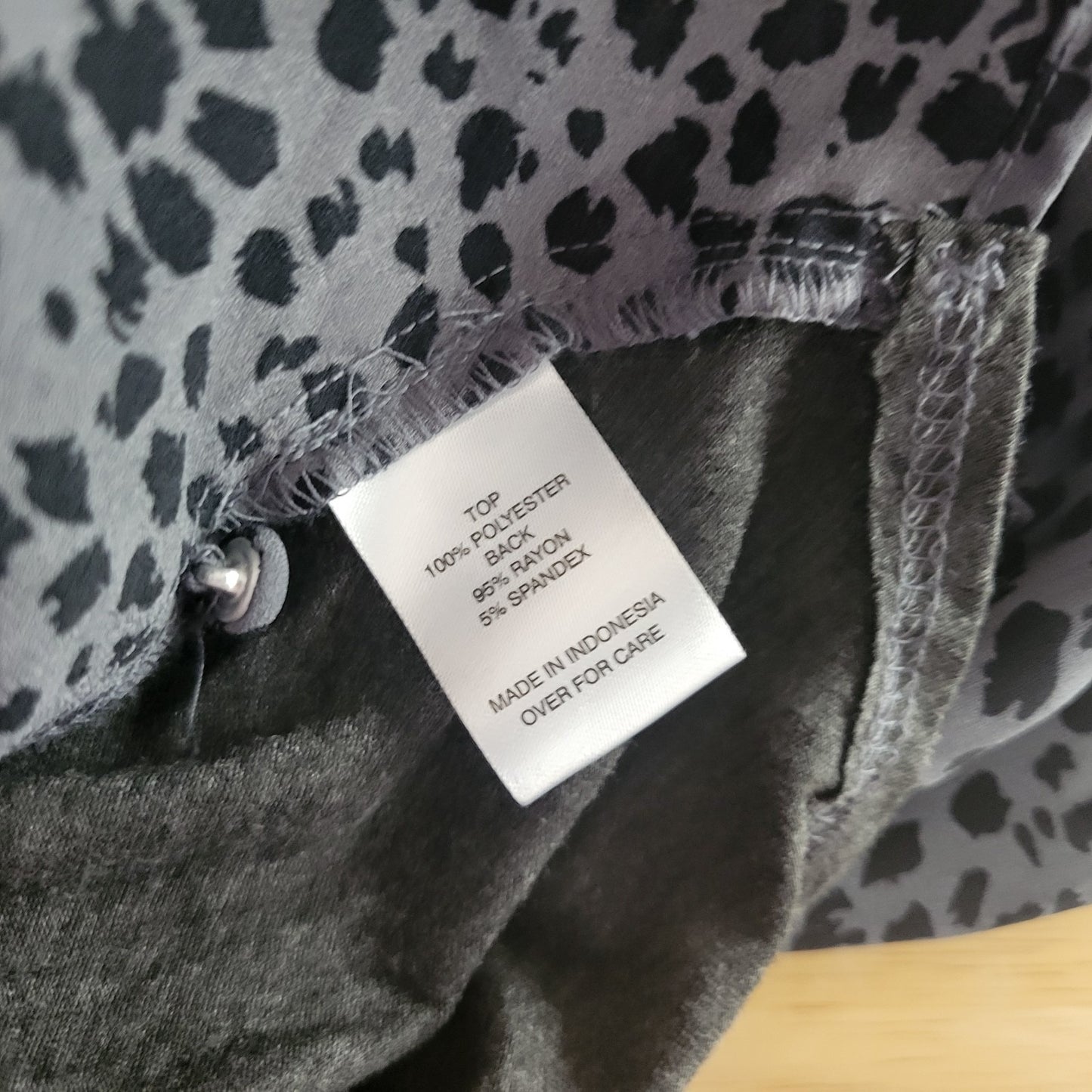 Fortune Ivy Womens Top XXL Plus Tied 3/4 Sleeve Polyester Gray Animal Print