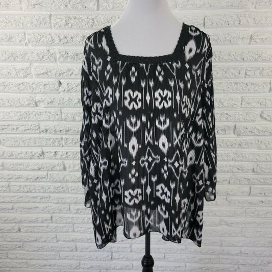 Avenue Womens Top 26 28 Plus 3/4 Sleeves Black Geometric Sequins Sheer Lace