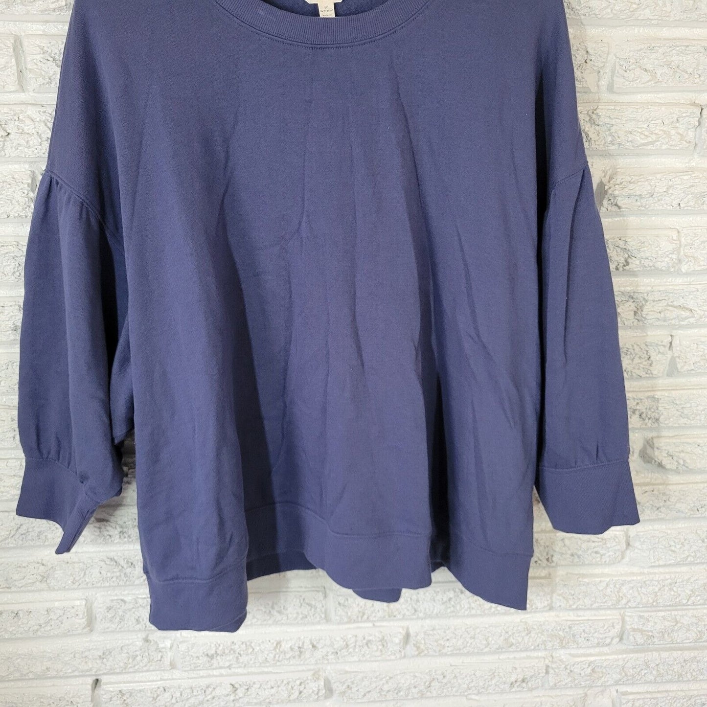 Terra Sky Women Sweatshirt 3X Plus 3/4 Puff Sleeve Blue Cotton Blend Activewear