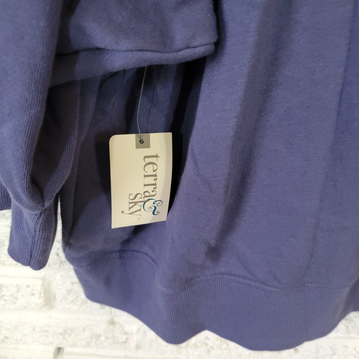 Terra Sky Women Sweatshirt 3X Plus 3/4 Puff Sleeve Blue Cotton Blend Activewear