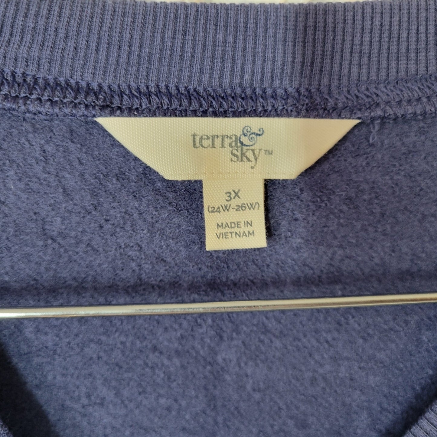 Terra Sky Women Sweatshirt 3X Plus 3/4 Puff Sleeve Blue Cotton Blend Activewear