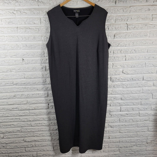 Style&co. Womens Plus 3X Gray Black Sleeveless V-Neck Midi Shift Knit Dress