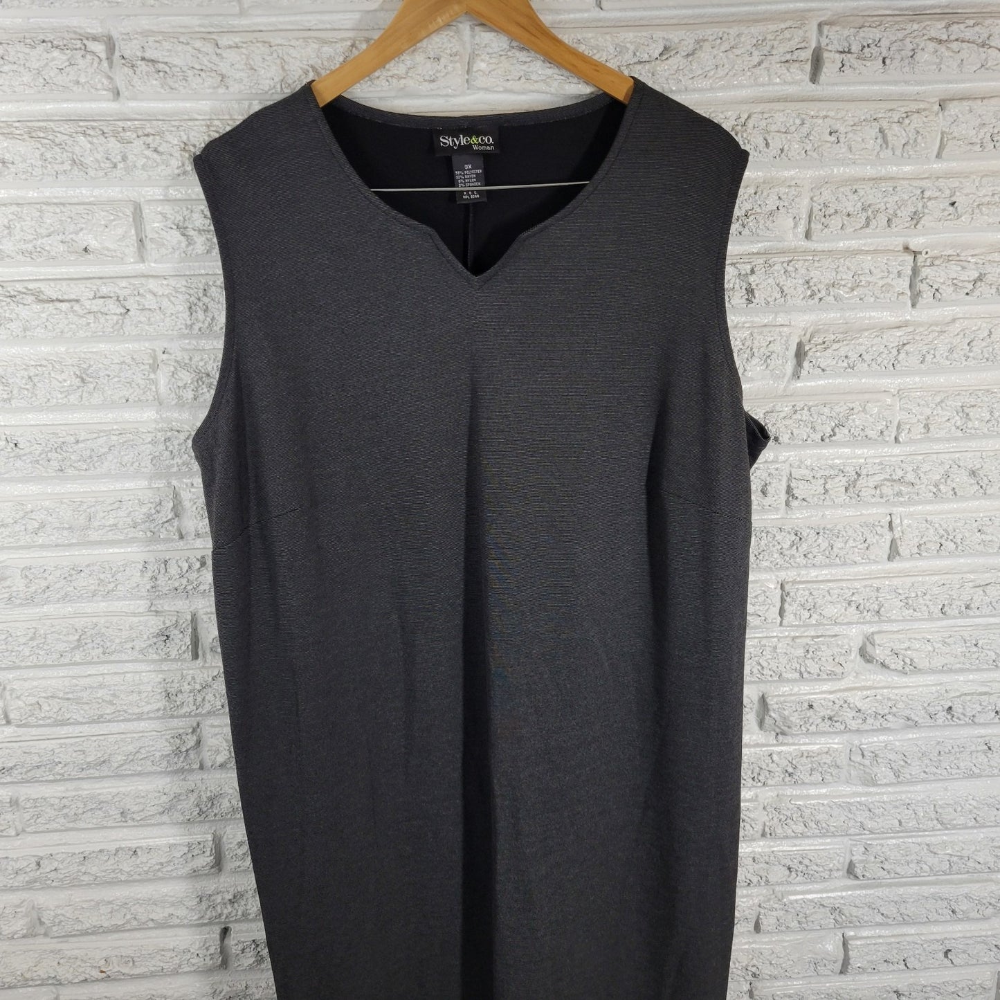 Style&co. Womens Plus 3X Gray Black Sleeveless V-Neck Midi Shift Knit Dress