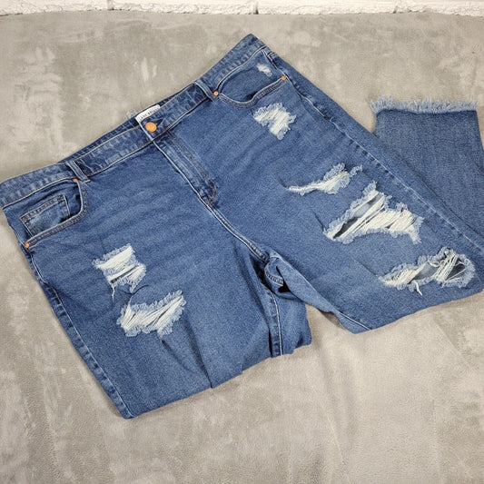 Liz Claiborne Womens Jeans 24 Plus Short Inseam Distressed Dark Blue Frayed Hems