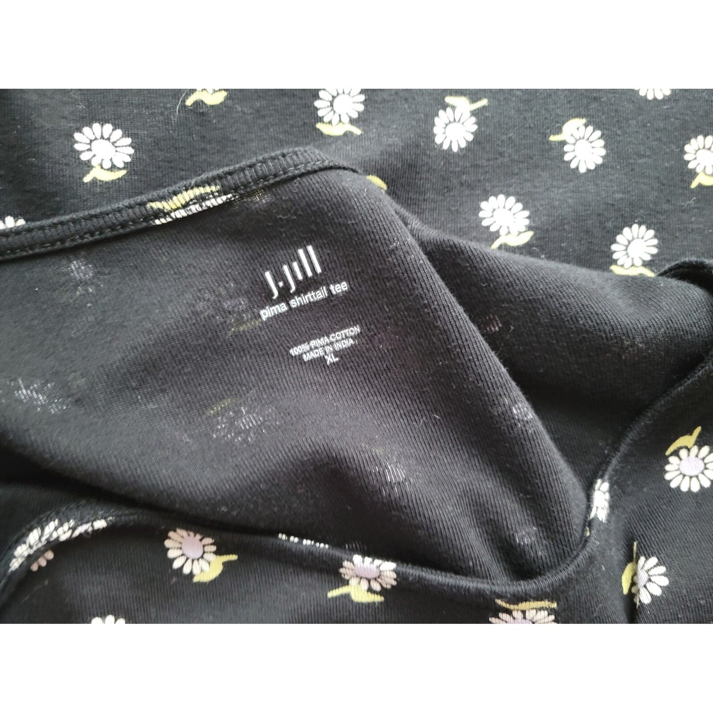 J Jill Womens Top Extra Large XL Tee Pima Shirttail Daisies Black Cotton Casual