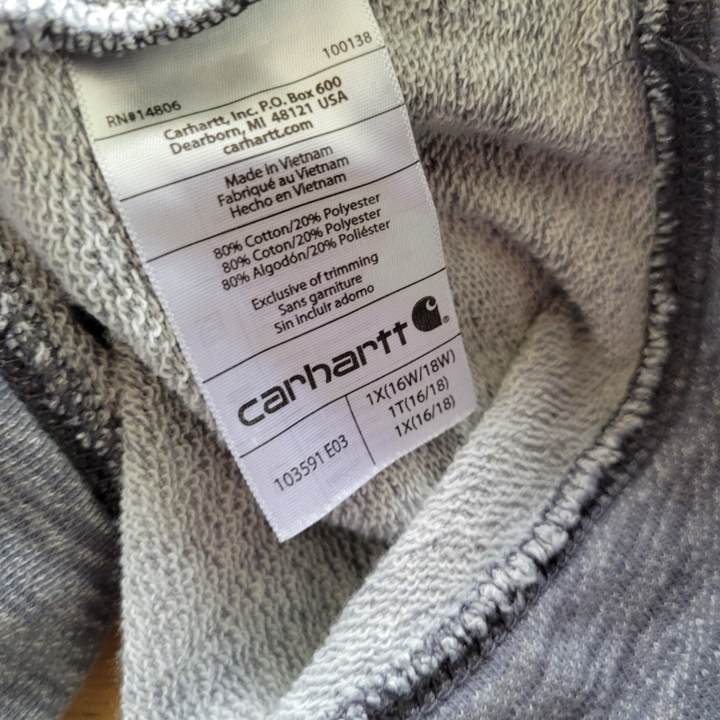 Carhartt Womens Sweatshirt 1X Plus Hoodie Gray Pockets Activewear Comfy Casual