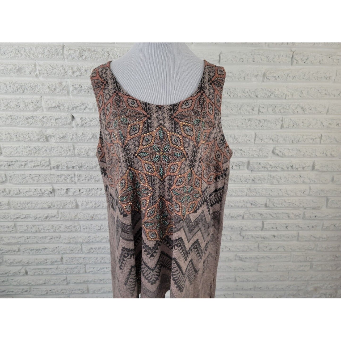 Vocal Womens Top 3XL Plus Tank Knit Orange Geometric Studded Casual