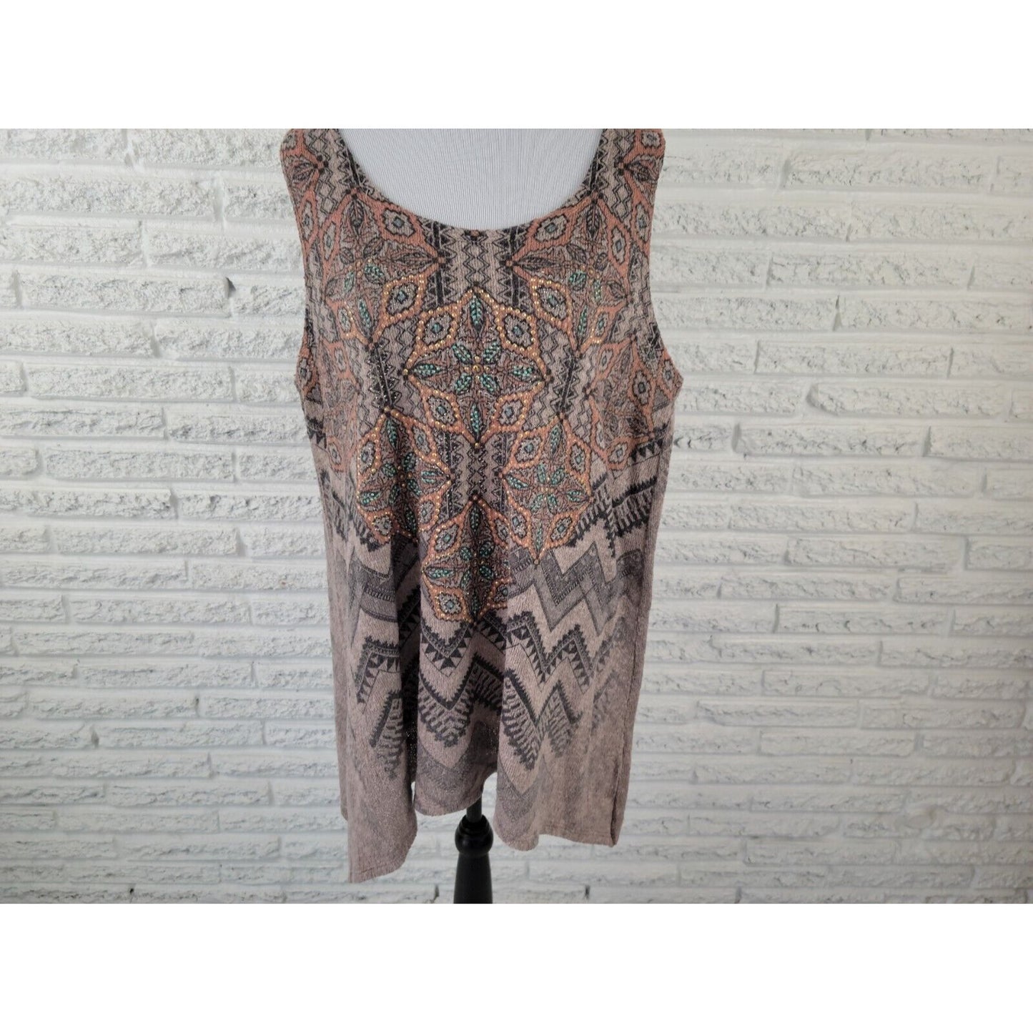 Vocal Womens Top 3XL Plus Tank Knit Orange Geometric Studded Casual