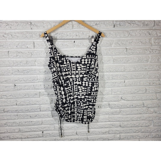 Apt. 9 3X Plus Size Swim Top Black Geometric Adjustable Wide Strap GEO375E