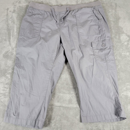 St Johns Bay Womens Pants 1X Plus Cargo Capri Gray Pull On Casual Comfy Pockets