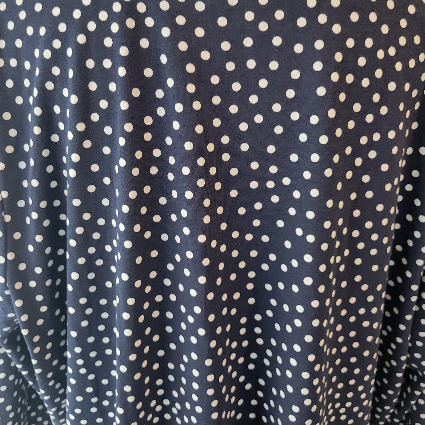 Woman Within Plus Size 2X Blue White Polka Dot Blouse 3/4 Sleeve V-Neck Cotton